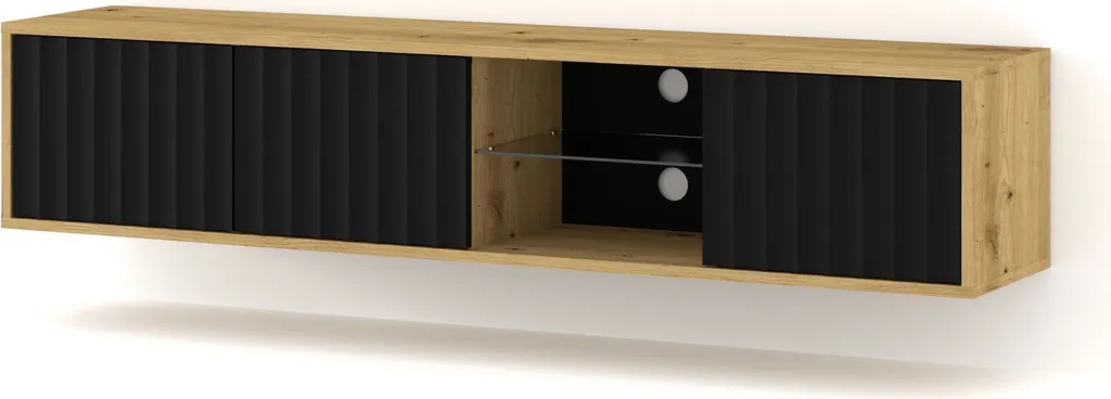 Banc TV Suspendu VINA 156cm - Style Industriel Chêne Artisan et Noir