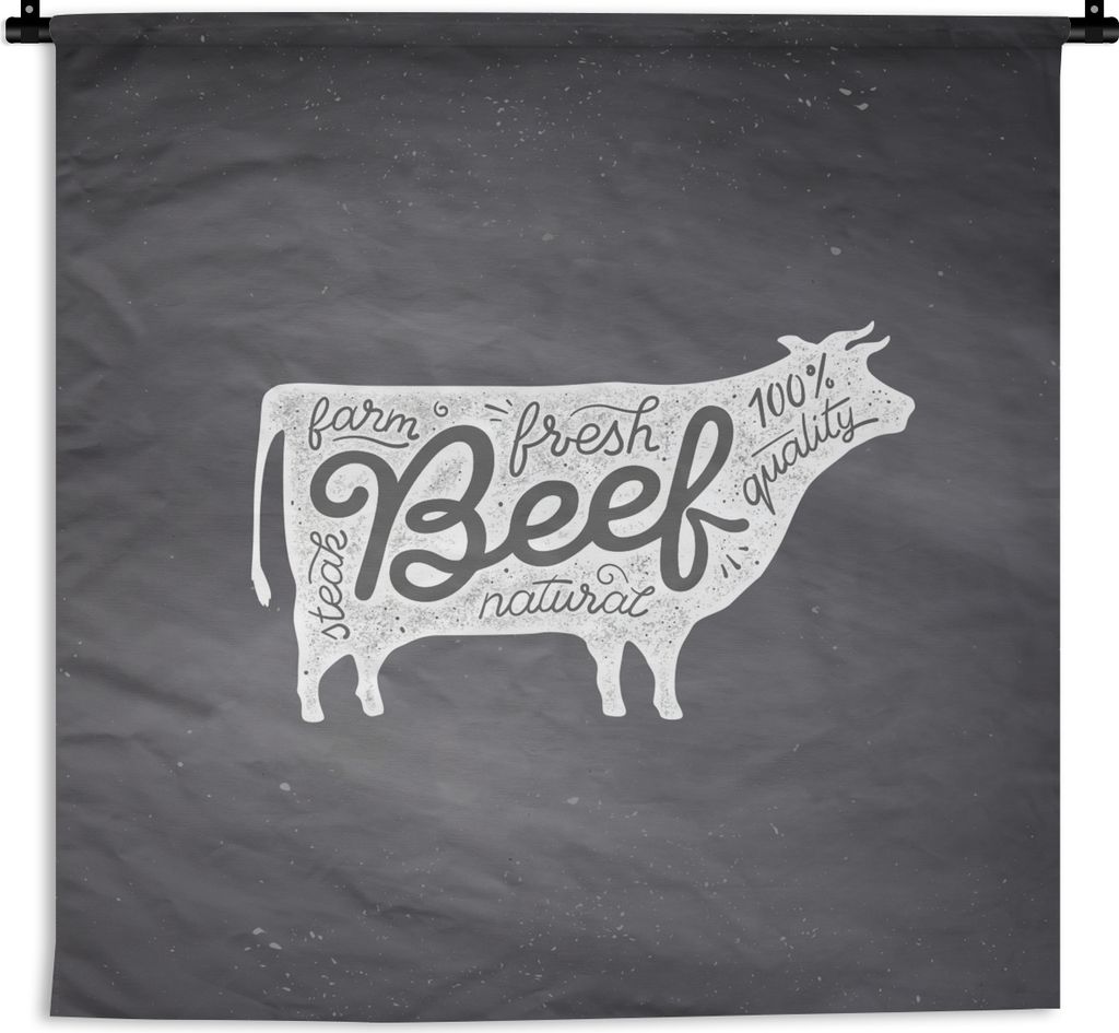 MuchoWow Wandteppich Wandbehang Kuh - Tier - Steak 150x150 cm Tapisserie Dekoration Wandtuch - Wohnaccessoires - Modernes