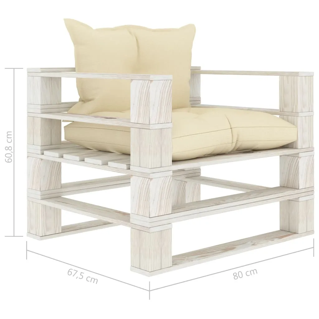 vidaXL Divano da giardino in pallet con cuscini in legno crema - 6