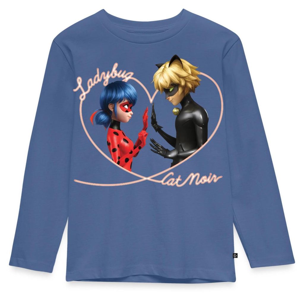 Spreadshirt Miraculous Ladybug Und Cat Noir Herz Kinder Premium Langarmshirt, 98/104 (2 Jahre), Taubenblau