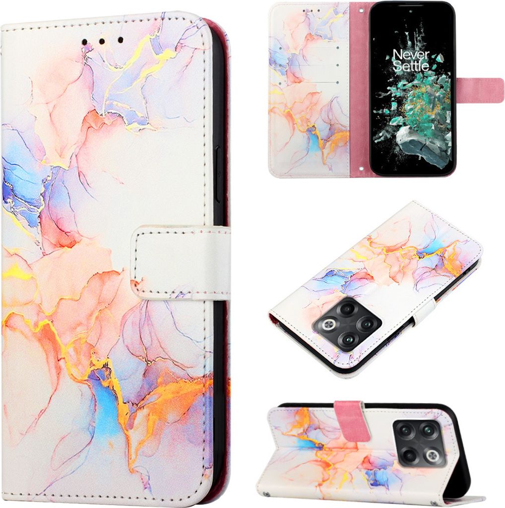 OnePlus 10T 5G Hülle, Marmor Motiv Kunstleder Tasche Wallet Kartenfächer mit Standfunktion Klapp Schutzhülle für OnePlus 10T 5G Bunt