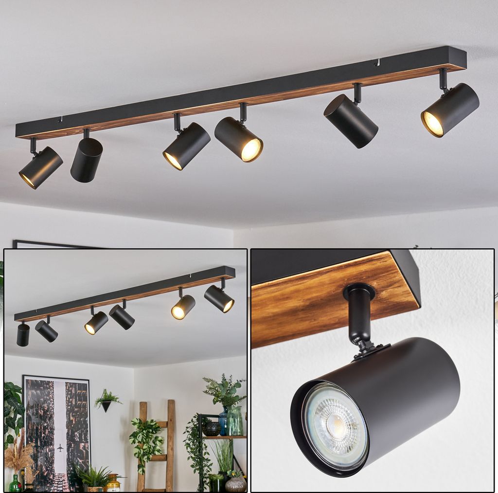Berlingo Deckenlampe aus Metall/Holz in Schwarz/Naturfarben