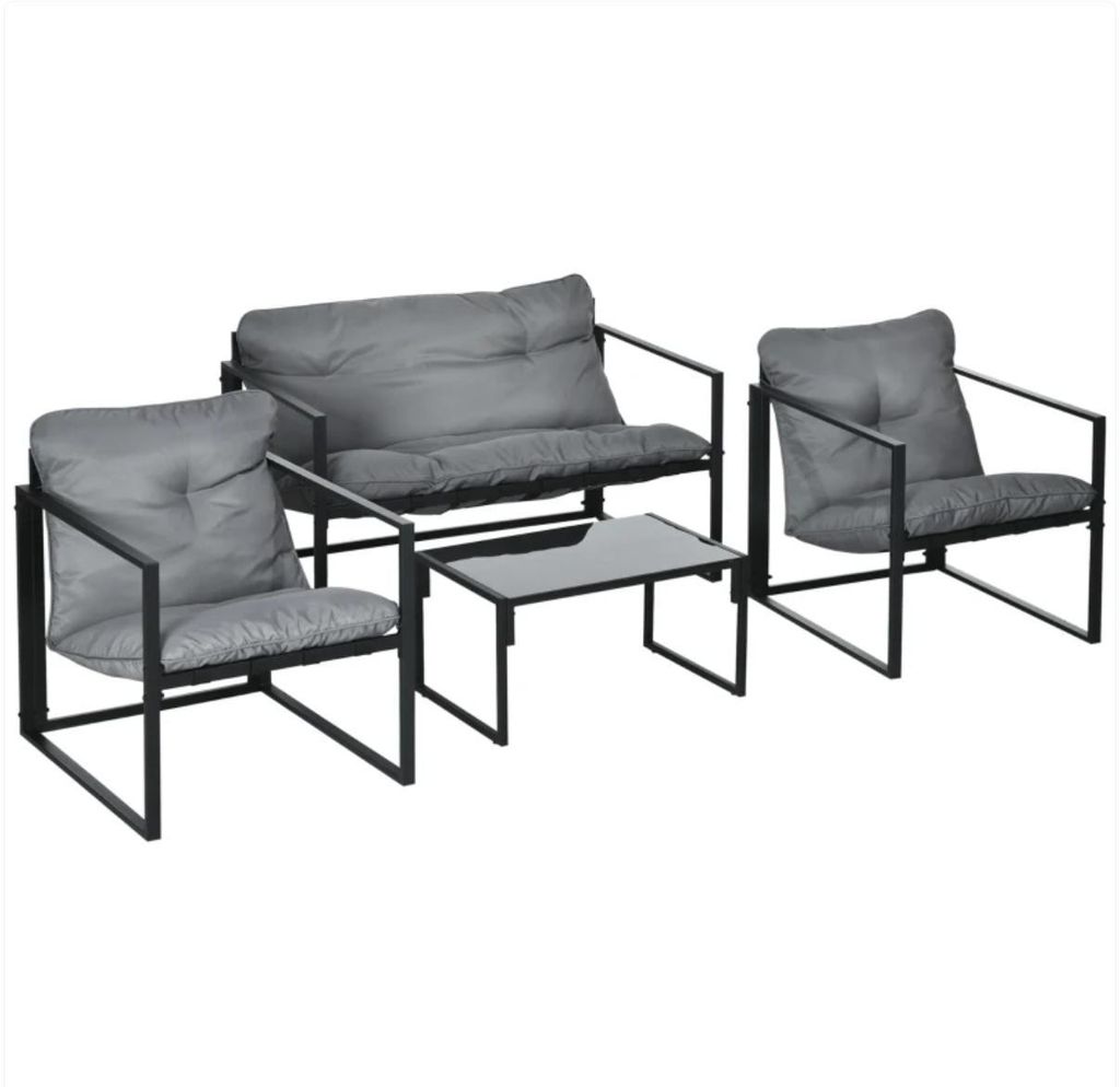Gartenmöbel Set mit 2 Sesseln 2er-Sofa Couchtisch, Terrassenmöbel-Set 4 Personen