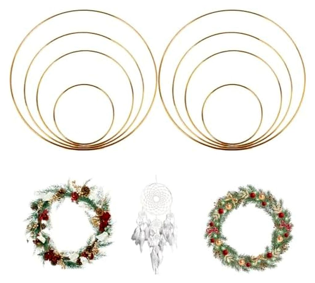 Metallringe in Gold, 80/120/160/200 mm, 2 Stück pro Größe, für Hochzeiten, Weihnachten, Traumfänger