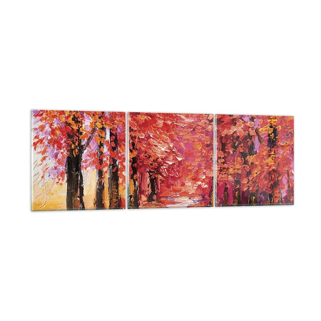 Bilder auf glas - 3 Teile - Herbst Park Allee - 90x30cm - Glasbilder - Wandbilder - Bilder - zum Aufhängen bereit - Wanddekoration aus Glas - Glas...