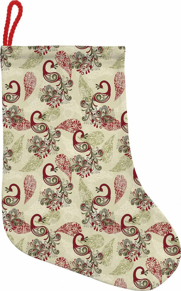ABAKUHAUS Pfau Hängende Nikolausstiefel Weihnachtssocken, Pfau und Schneeflocken, Weihnachtsstrumpf zum Aufhängen, 35x50cm, Ruby-Olivgrün-Creme