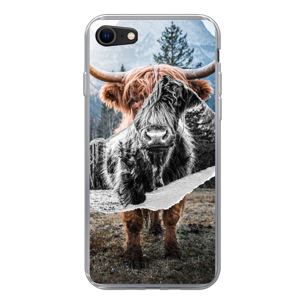 MuchoWow Handyhülle Schutzhülle Hülle für iPhone SE 2022 Schottischer Highlander - Kuh - Tiere Silikon Softcase Handy Hülle - Schutzhülle