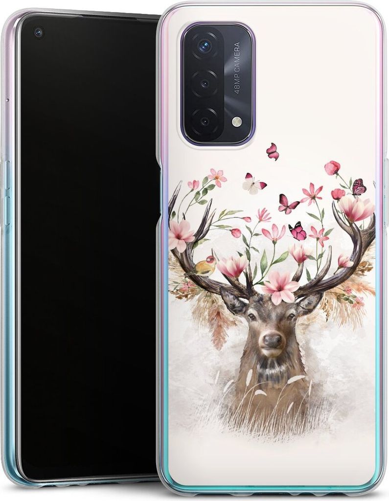 DeinDesign Handyhülle für Oppo A54 5G Silikon Hülle Case Smartphone Schutzhülle Blumen Hirsch Tiere