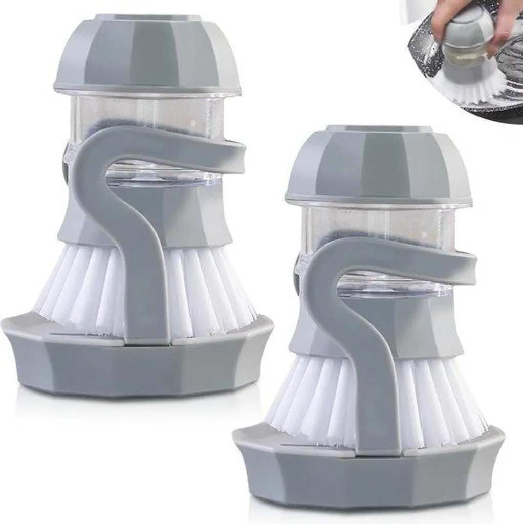 Brosse de cuisine argentée avec spray et réservoir liquide, Taille Medium