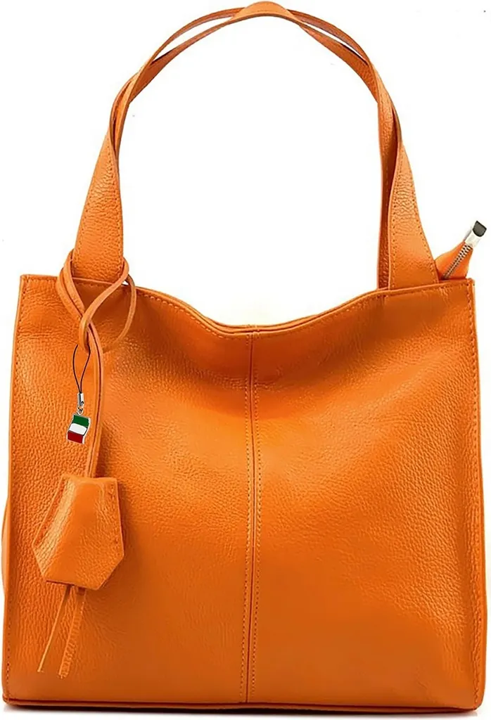 Grand sac à main Shopper en cuir orange Florence - Cabas à bandoulière
