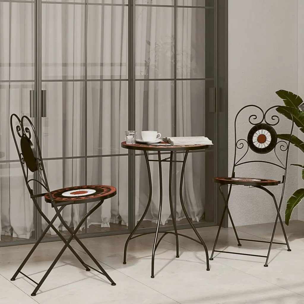 vidaXL Chaises de bistrot 2 pcs pliables en céramique terre cuite et blanc - 3