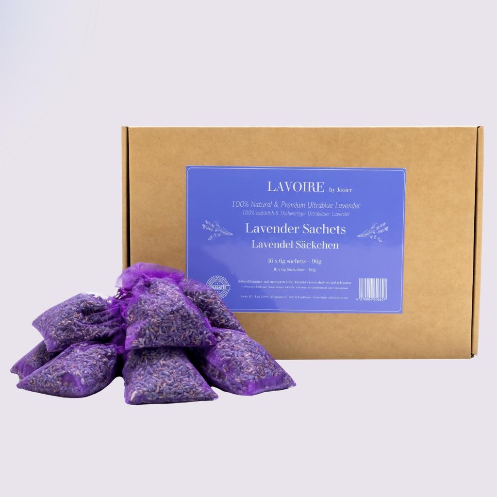 Lavoire 16x6g Lavendel Duftsäckchen – Natürlicher Mottenschutz – Anti-Motten Lavendel für Kleidung, Textilien & Auto – Langanhaltender Duft