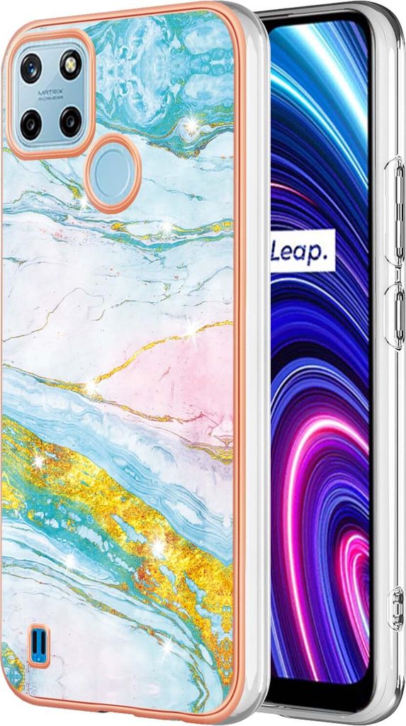 Realme C21Y Case, WindCase Marble Pattern Hybrid Hard Back Weich TPU Bumper Protective Case Cover for OPPO Realme C21Y Gold