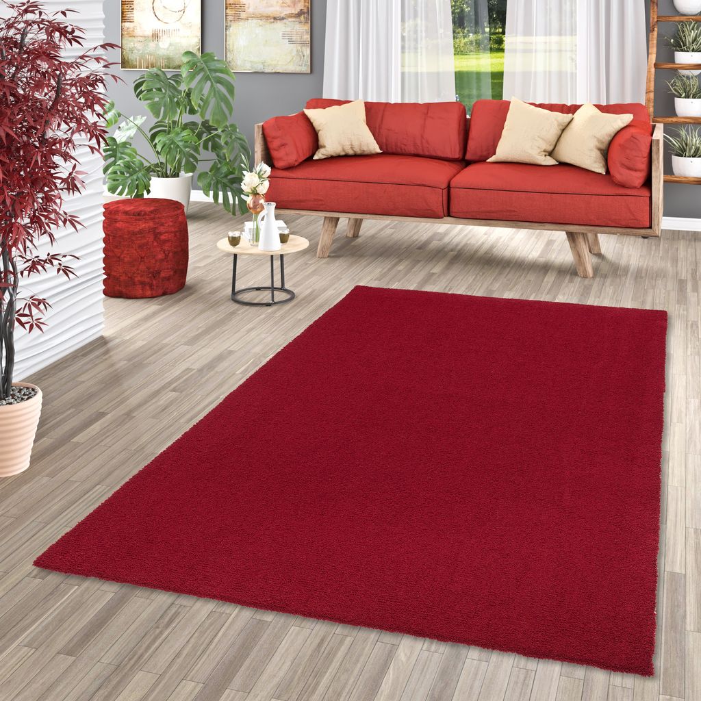 Luxus Hochflor Shaggy Teppich Velvet Weinrot, Größe:133x133 cm