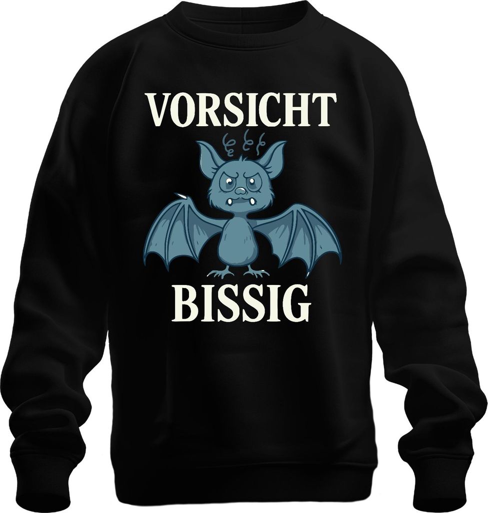 Vorsicht Bissig Fledermaus Halloween Lustig Geschenk Cartoon Uni Sweatshirt Pullover, Schwarz, M
