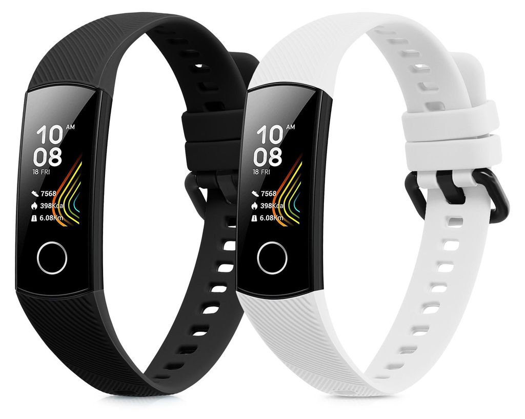 kwmobile 2x Uhrenarmband für HONOR Band 5 / Band 4 Armband - Fitnesstracker Band Set aus TPU Silikon - Ersatzarmband Smartwatch - Schwarz Weiß