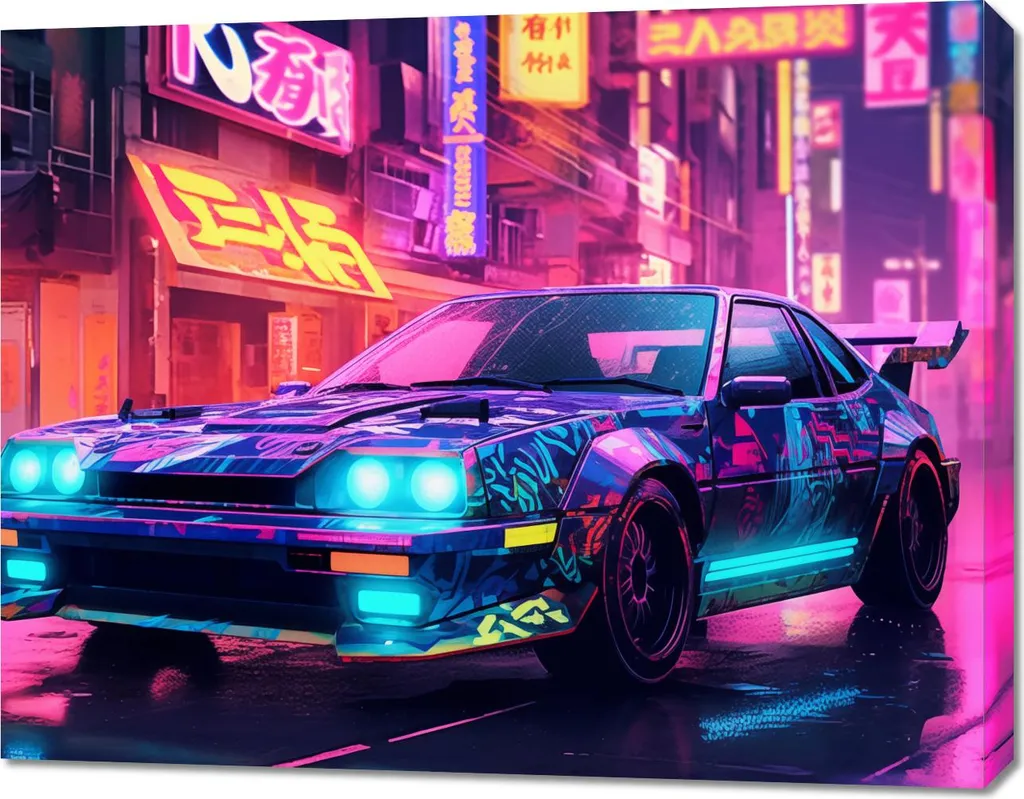 Habillez vos murs vides avec le Tableau Rallye nocturne à Neo-Tokyo 90x70cm