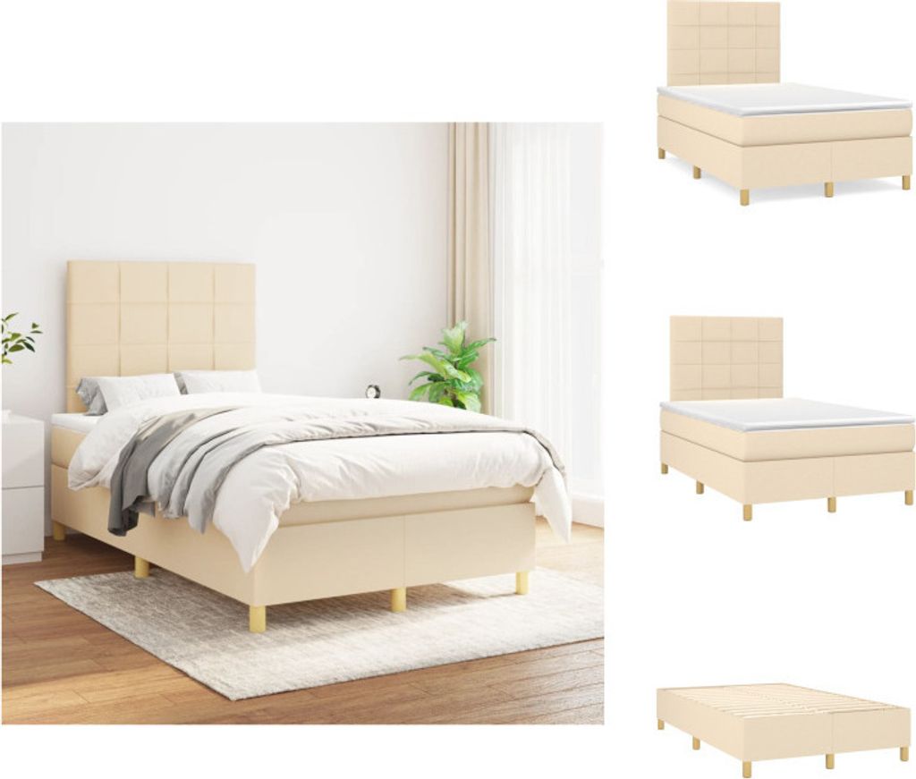 vidaXL Boxspringbett mit Matratze Creme 120x200 cm Stoff - Betten & Bettgestelle
