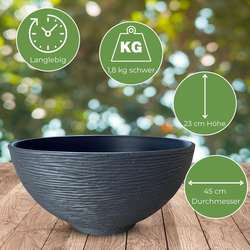 Solar Brunnen Set inkl. Akku - 45 cm Schale in grau Produktbild 