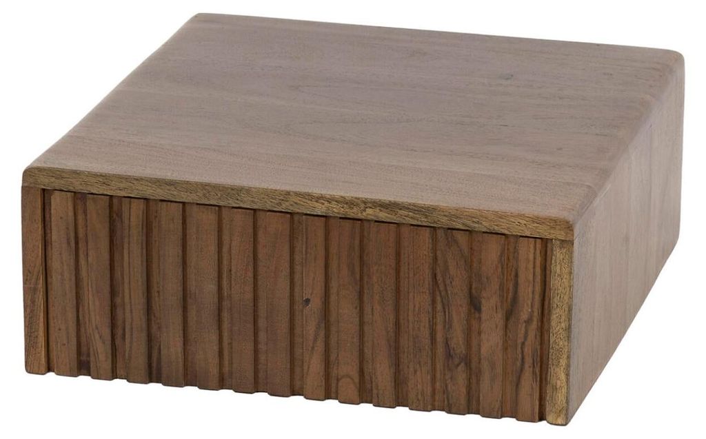 FURNLUX Nachttisch Akazie Schnitzen 35cm (2 Stk.) / Hauptfarbe: Braun / Abmessungen: 35 x 14 x 35 cm