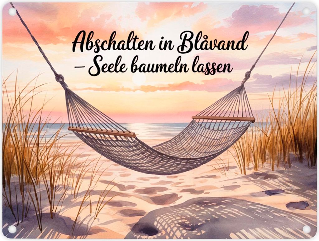 Aquarell Hängematte - Abschalten in Blåvand Metallschild in 15x20 cm