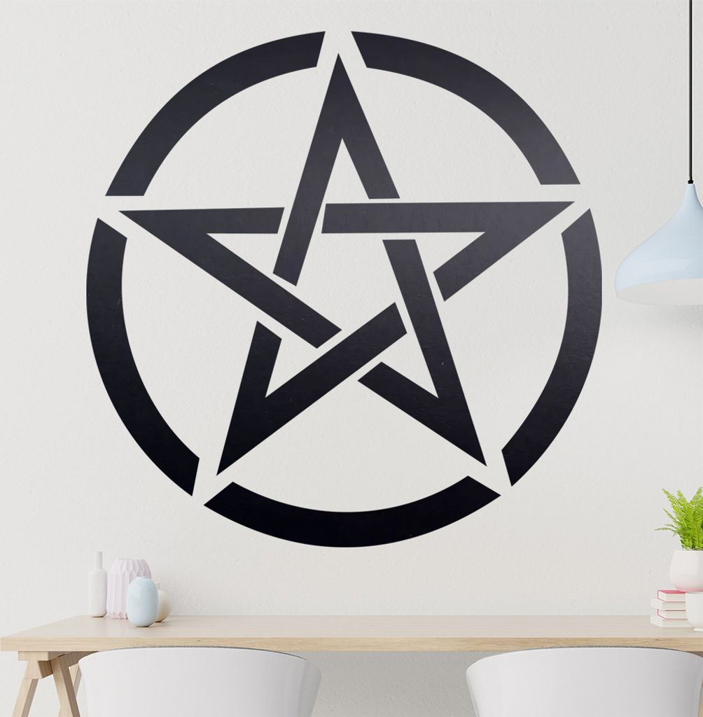 Pentagram im Kreis Wandtattoo in 6 Größen - Wandaufkleber Wall Sticker - Dekoration, Küche, Wohnzimmer, Schlafzimmer, Badezimmer
