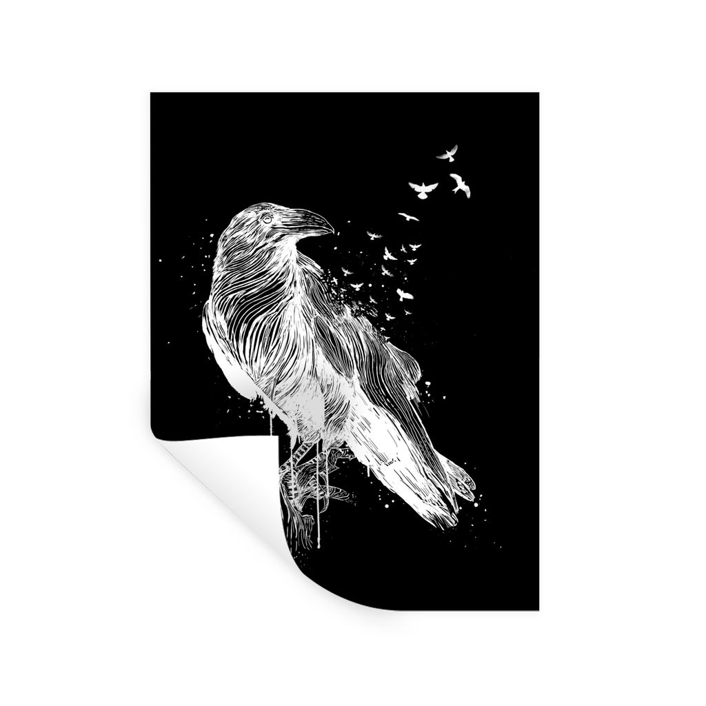 MuchoWow Wandtattoo Wandsticker Wandaufkleber Krähe - Vogel - Schwarz - Weiß 120x160 cm Selbstklebend und Repositionierbar - Wierderverwendbar ...