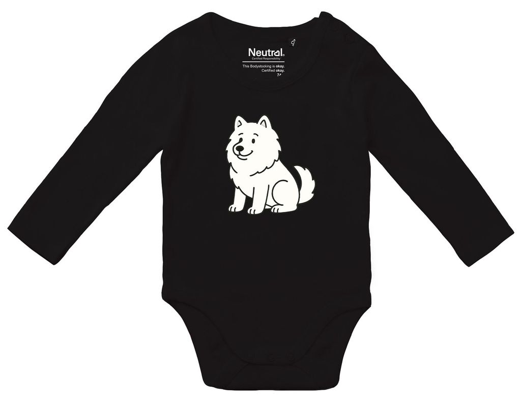 Huuraa Baby Body Samojede Comic Samo 68 Black Baumwolle Fairtrade Langarmbody Geschenkidee