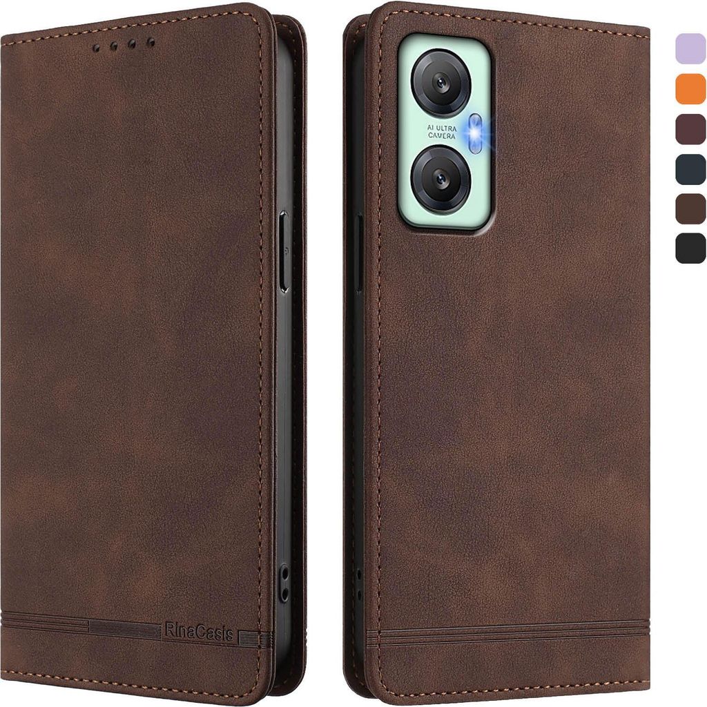 Hülle für Infinix Hot 20 5G, Retro Kunstleder Ständer Klapphülle mit Kartenfächer und Magnetische Braun