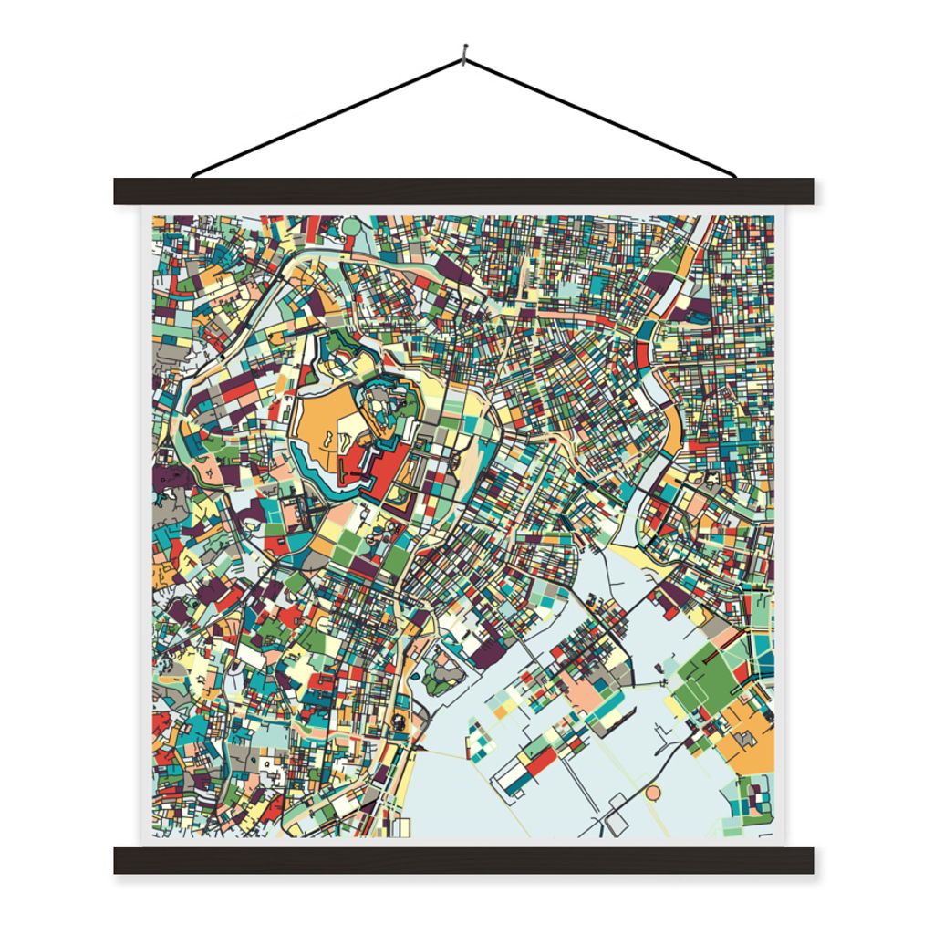 MuchoWow Textilposter Karte - Japan - Mosaik 40x40 cm mit schwarzem Rahmen - Fotos
