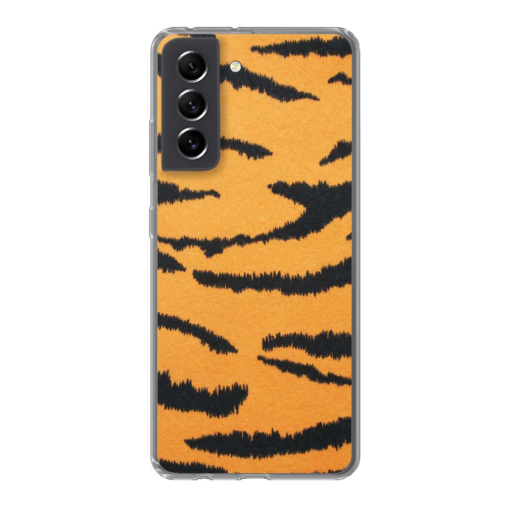 MuchoWow Handyhülle Schutzhülle Hülle für Samsung Galaxy S21 FE Tigerdruck - Braun - Orange Silikon Softcase Handy Hülle - Mobiltelefonhülle