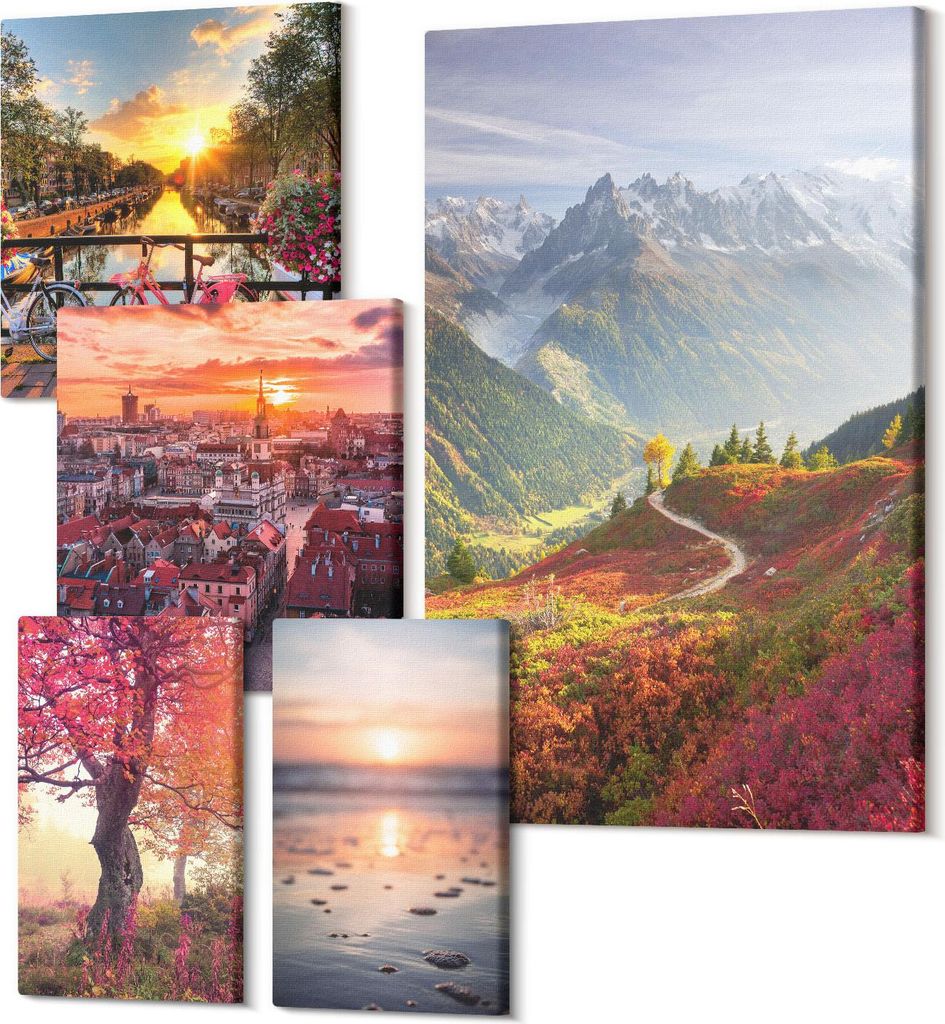 Leinwandbild Set 5-teilig – Modernes Wandbild – Polycanvas Kunstdruck – Abstrakte Bilder – Hochwertige Wandkunst – 2x 30x30 cm + 2x 20x30...