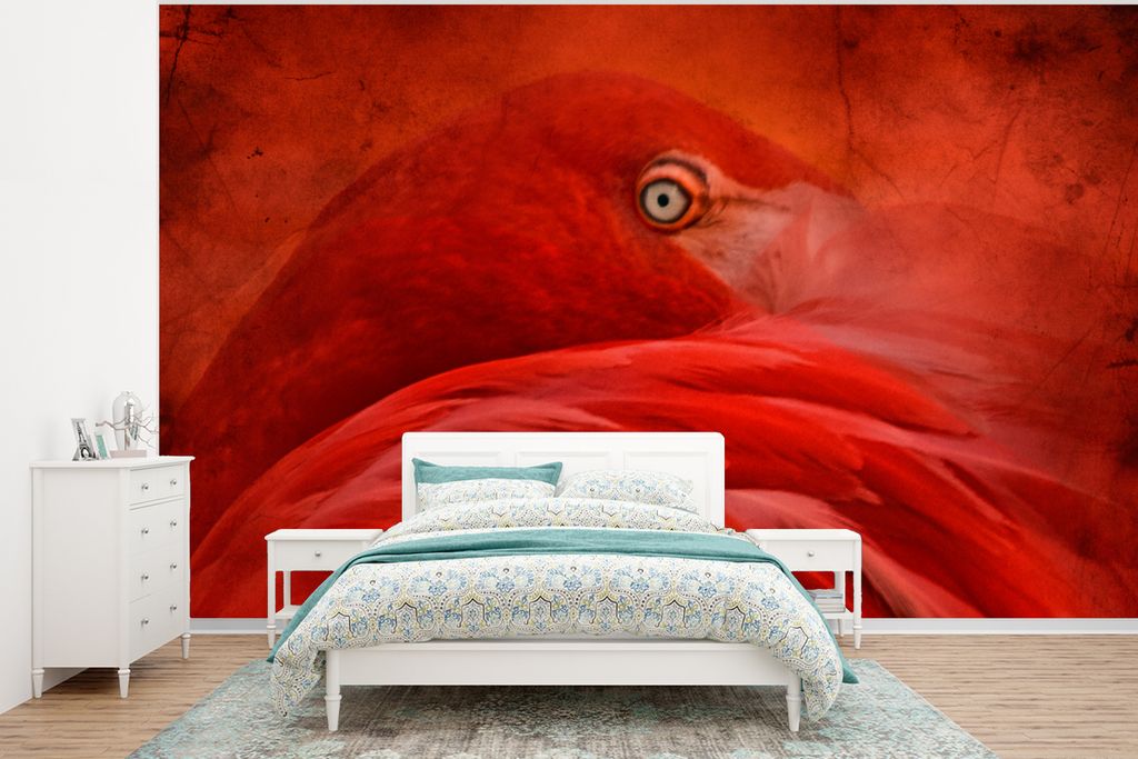 MuchoWow Fototapete für Wohnzimmer oder Schlafzimmer Wandtapete Vinyl Motivtapete Tropisch - Vogel - Rot - Tiere - 375x280 cm - Schlafzimmer tapete