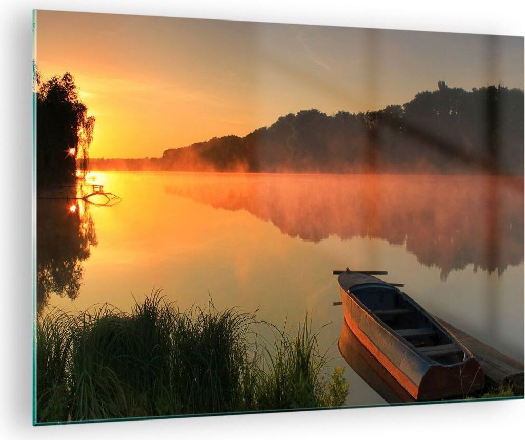 Bilder auf glas - Morgen Nebel See Landschaft - 70x50cm - Glasbilder - Wandbilder - Kunstdruck - zum Aufhängen bereit - Wanddekoration aus Glas - ...