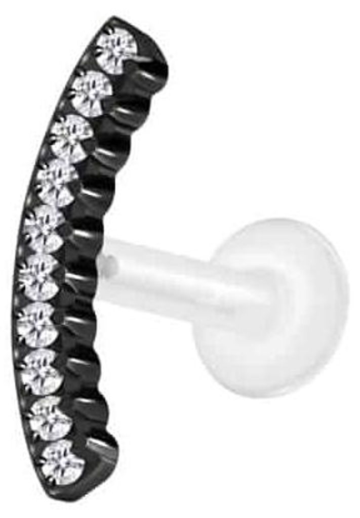 Ohrpiercing, Nasenpiercing PTFE Labret mit Innengewinde + Titan-Aufsatz KRISTALLBOGEN Schwarz Stablänge: 5mm | Stabstärke: 1,2mm