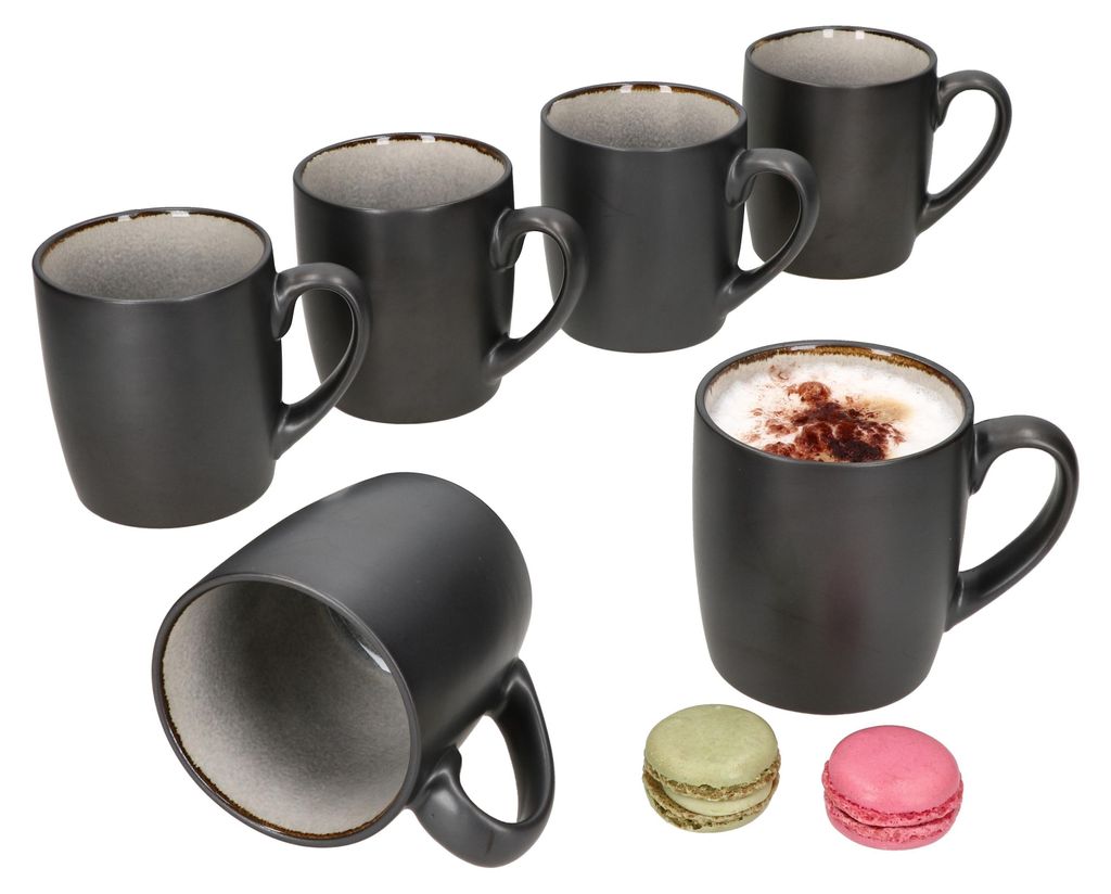6x Reactive Glaze Dark Cement Kaffeebecher 250ml Grau Teetassen Kupfer Kakao Mug