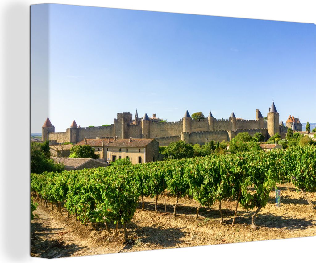 OneMillionCanvasses - Leinwandbilder - 140x90 cm, Ein mittelalterlicher Weinberg in Carcassonne, Wandbilder Kunstdruck Wanddekoration - Foto auf ...