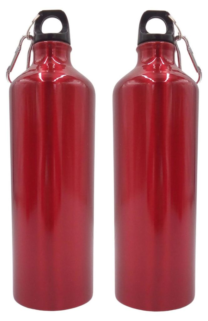 2x Aluminium Trinkflasche 1 Liter rot mit Karabiner Wasserflasche Sportflasche