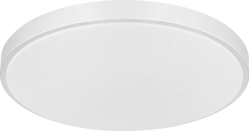 A white, circular ceiling light fixture shown from a slightly angled top-down perspective against a white background.