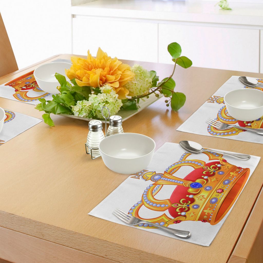 ABAKUHAUS König Platzmatten, Royal Crown mit Gem wie Bildsymbol des imperialen Majestic Print, Tiscjdeco aus Farbfesten Stoff für das Esszimmer u...