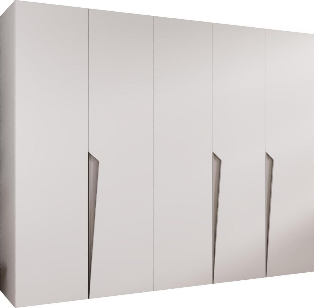 MEBLE KRYSPOL Schrank 250x202x52 cm mit Kleiderstange, 5xTür, PIANO, Weiß, Griff Kaschmir