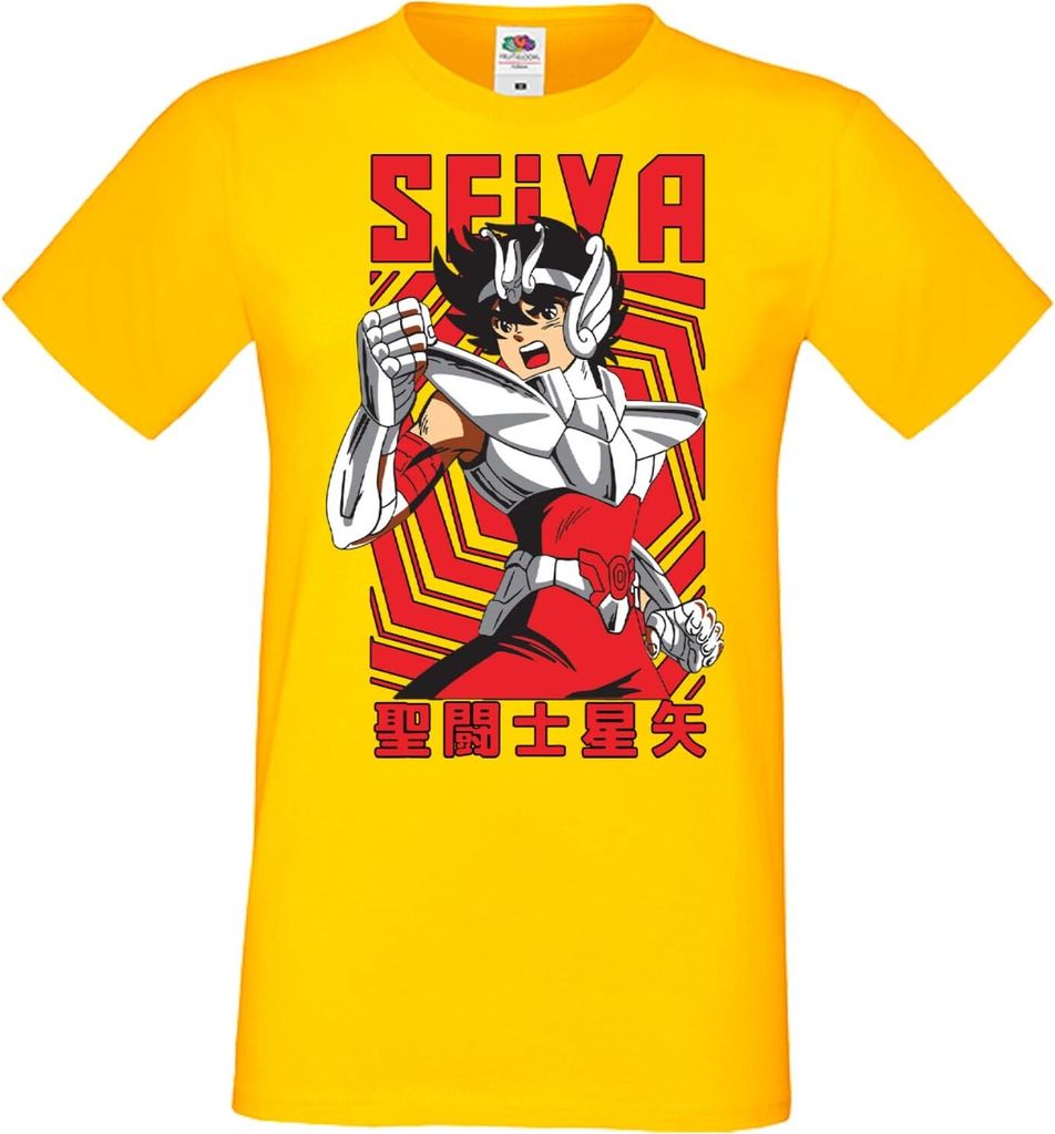 Herren T-Shirt Manga Anime Saint Anime Seiya Pegasus 02 Saint Seiya, Man 3XL / Gelb