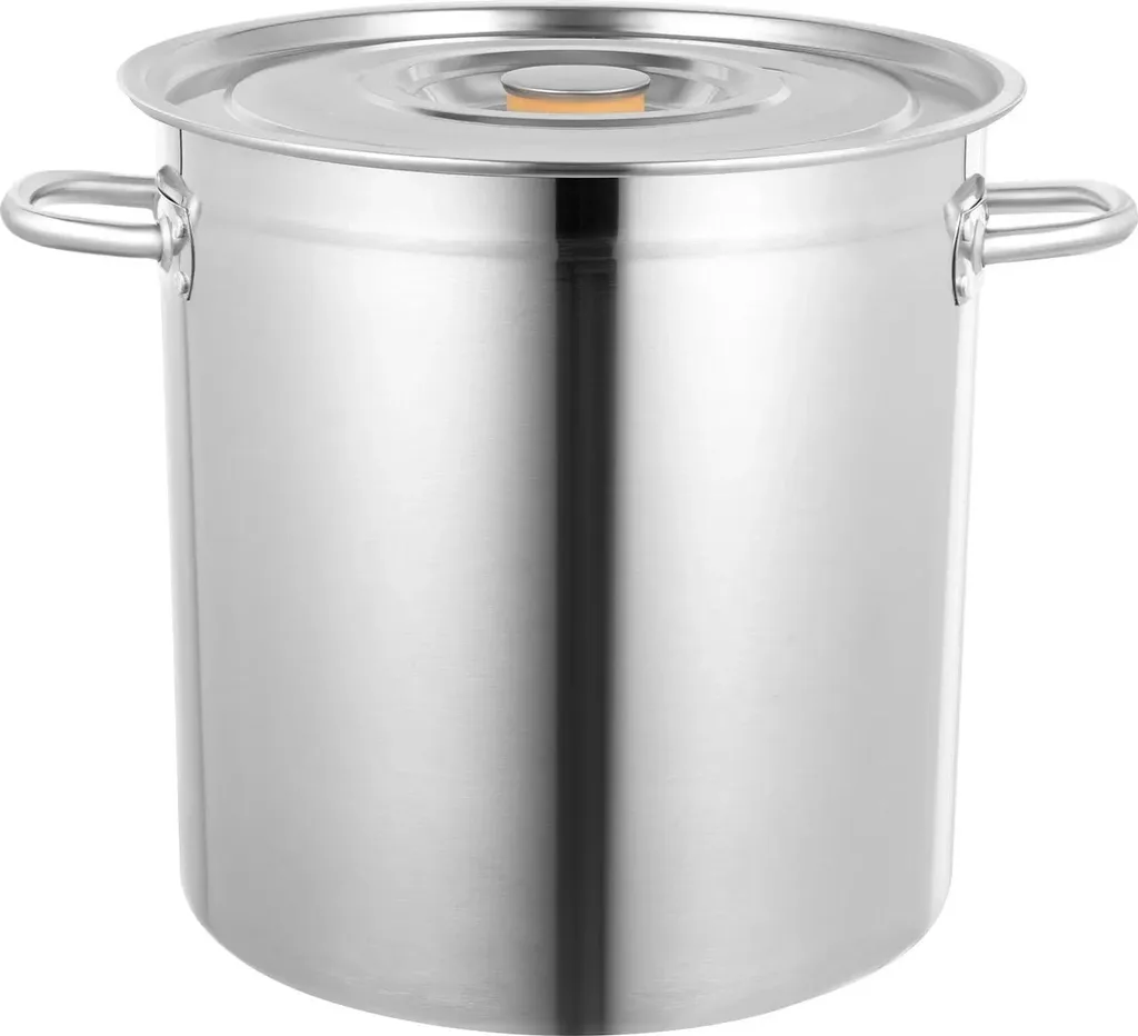 Pentola in acciaio inox - Pentola per zuppe e brodi - Capacità 35 l - Acciaio inox 201 - Con coperchio e manici - Dimensioni 47×36 cm - Coperchio Ø 37,5 cm - Grigio chiaro