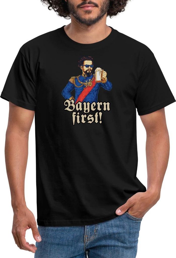 Spreadshirt König Ludwig Mit Bier Bayern First Männer T-Shirt, M, Schwarz