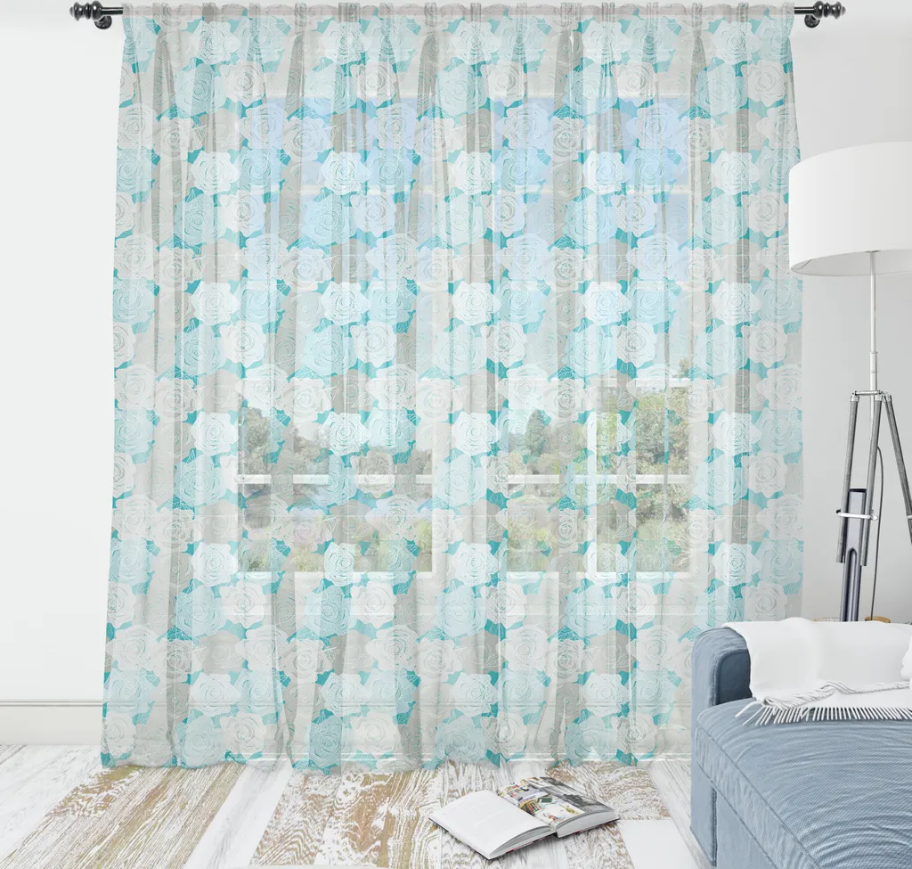 ABAKUHAUS Arazzo Floreale Raso Setoso 240x274 cm Blu Mare - Shop Online