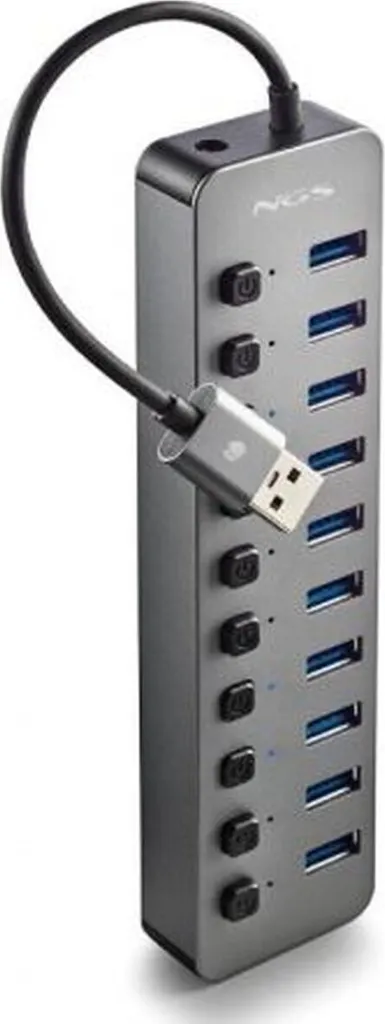 Hub USB 10 Porte NGS IHUB10 Grigio - Facile da Usare, Ideale per Tutti