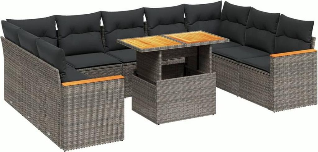 vidaXL 10-tlg. Garten-Sofagarnitur mit Kissen Grau Poly Produktbild 