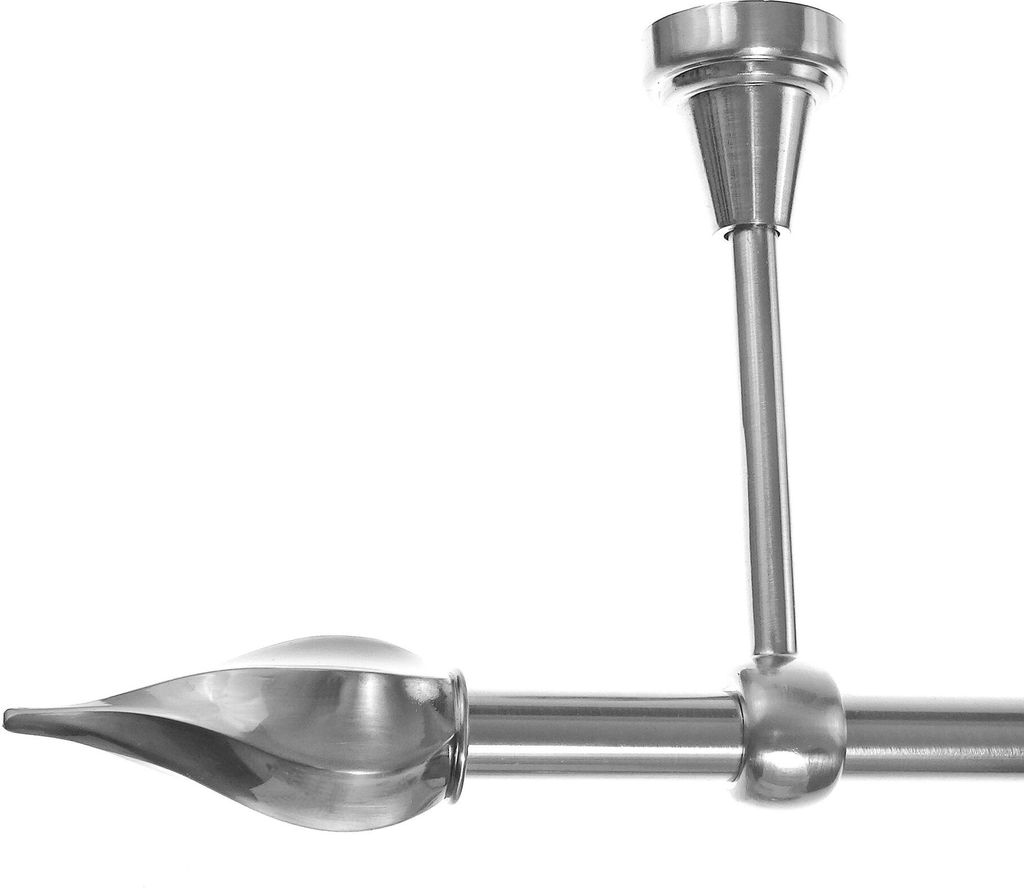 Gardinenstange Edelstahl Look, Metall, Durchmesser 19mm, Deckenträger D18, 1-läufig, Länge 140, Endkappe E14
