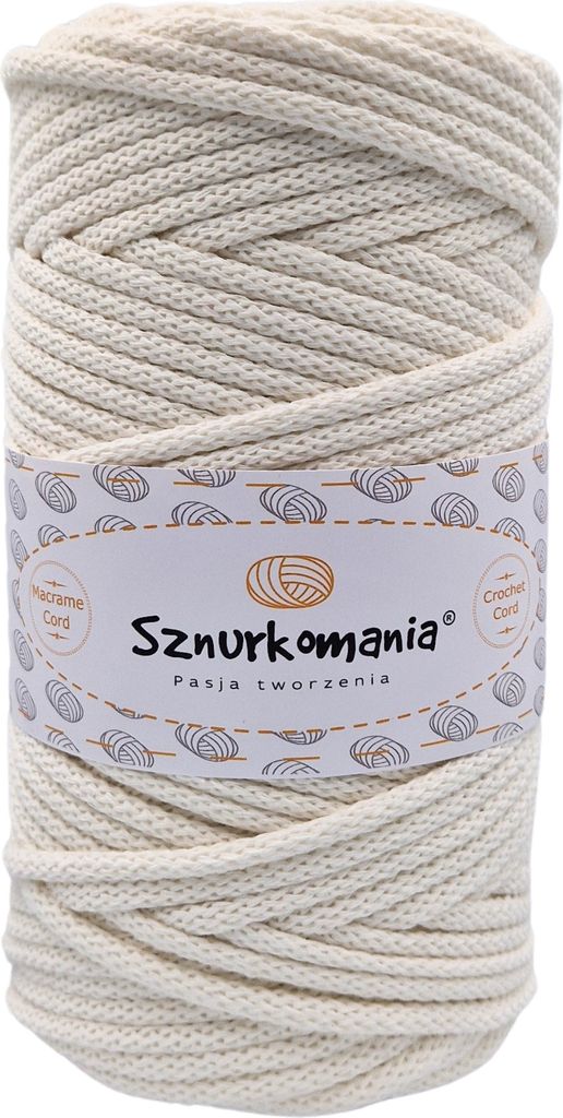 Geflochtene Baumwollkordel mit Kern, 5mm x 100m, Natur,