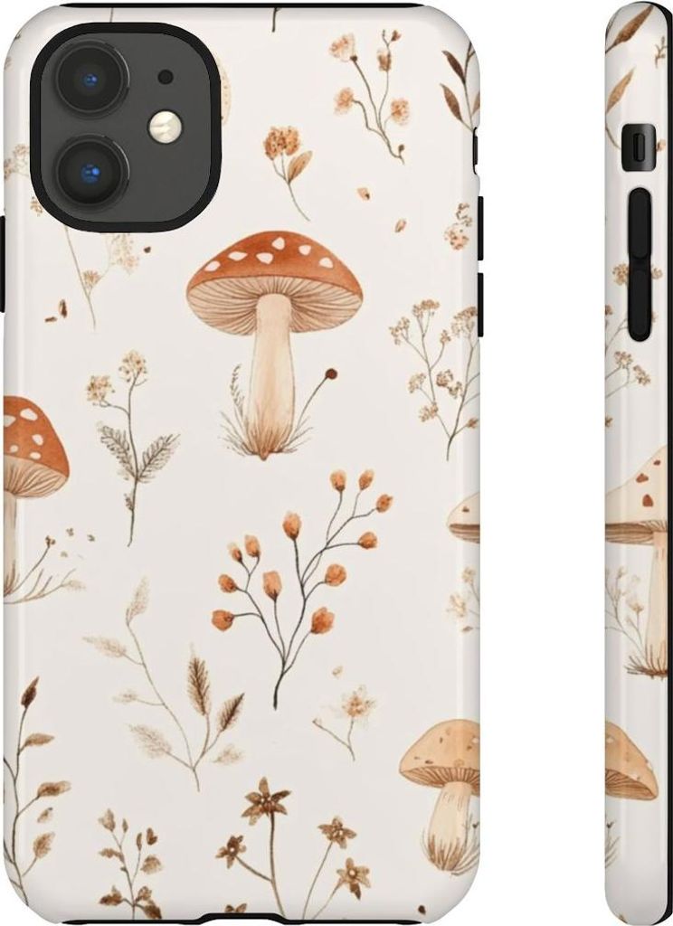 Pilze und florale Ranken in Braun und Beige – Hülle Kompatibel mit iPhone 11